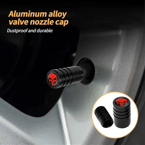 Vista 3 de Ajxn Paquete de 4 tapones de válvula de neumático de calavera, tapa universal para válvula de aire de neumático de automóvil, tapas de válvula