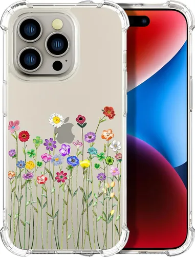 Vista 62 de Compatible con iPhone 14, funda transparente y bonita para mujeres y niñas, diseño floral, diseño floral femenino, funda para teléfono 14