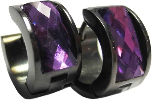 Vista 6 de Aretes de aro de acero inoxidable con cristal multicolor negro para hombres y mujeres