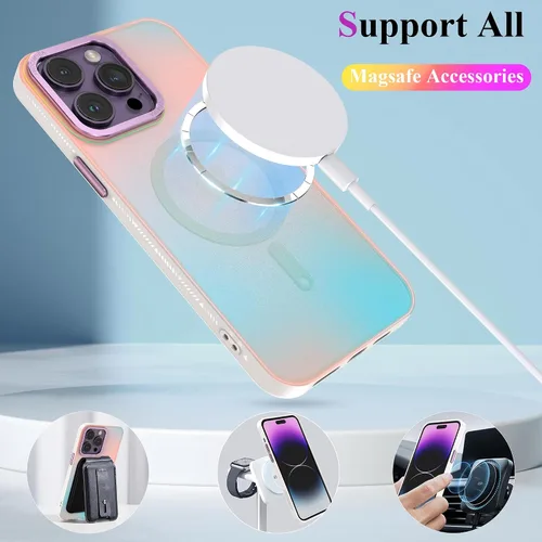 Vista 3 de YMHML Magsafe - Funda 3 en 1 para iPhone 14 Pro Max con protector de pantalla y protector de lente de cámara de vidrio templado, bonita funda