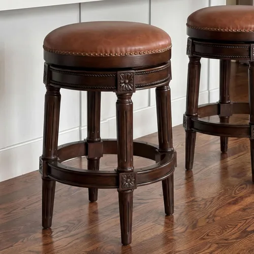 Vista 12 de New Ridge Home Goods Chapman Taburete giratorio de 26 pulgadas de altura de mostrador sin respaldo en nogal