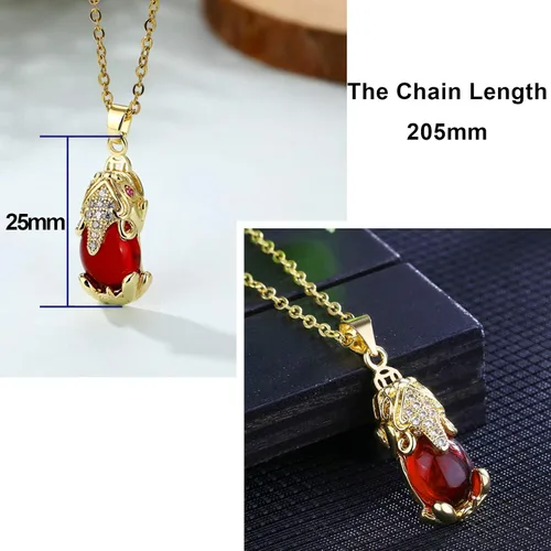 Vista 3 de Feng Shui PiXiu Collar Protección Riqueza Colgante para Mujer Chapado en Oro 18K, Metal