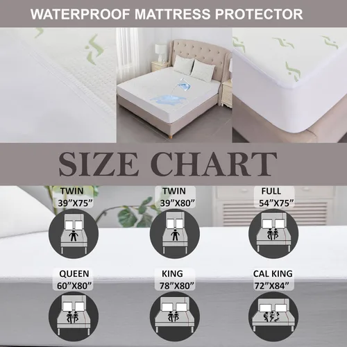 Vista 4 de Protector de colchón impermeable jacquard de bambú de lujo, ultrasuave, transpirable y silencioso, barrera 100% líquida para manchas y derrames