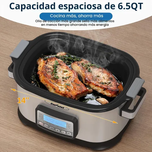 Vista 7 de Multicocina 11 en 1, horno asador de olla lenta de 6.5 cuartos de galón, olla multifuncional programable digital con temporizador, control