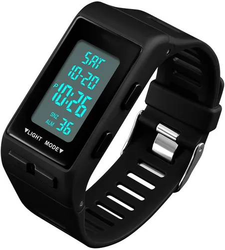 Vista 2 de Reloj digital deportivo rectangular negro para hombre, impermeable, pantalla LED, gran cara, militar, luminoso, cronómetro, alarma, militar, reloj
