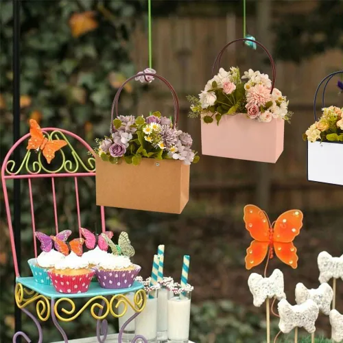 Vista 5 de BEISHIDA Bolsas de regalo de múltiples flores para ramos, 4 cajas rectangulares para ramo de flores con asa para embalaje de ramos, envoltura