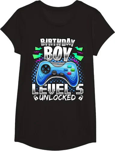 Vista 3 de Camiseta para niños con diseño de videojuegos desbloqueados de nivel 5 Negro