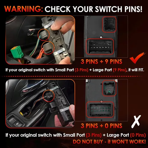 Vista 2 de Interruptor maestro de ventana eléctrica 3 pines + 9 pines requiere verificación Reemplazo para Dodge Ram 2012 – 2017, Grand Caravan, Chrysler