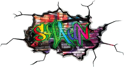 Vista 22 de Calcomanía de pared personalizada con nombre de graffiti 3D, calcomanía decorativa de vinilo artística personalizada, extraíble, despegar y pegar