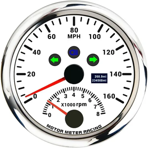 Vista 19 de MOTOR METER RACING W PRO 85mm 3-3/8" 2 en 1 Velocímetro GPS Tacómetro Odómetro Digital Kilometraje y Medidor de Viaje con Señal de Giro y Luz Alta