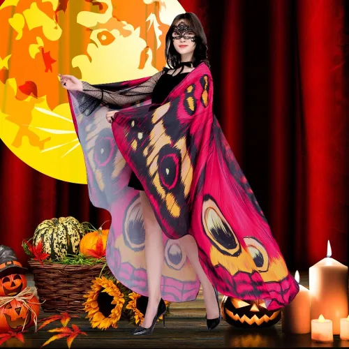 Vista 4 de Sevendec Alas de mariposa para mujer, disfraces de Halloween, alas de hada, tela suave para adultos, con máscara facial para fiesta, accesorio