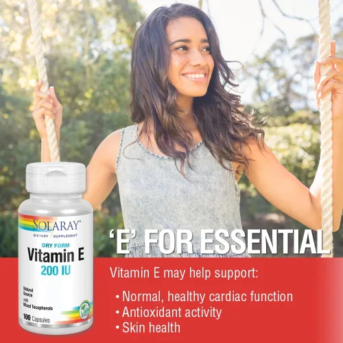 Vista 5 de SOLARAY Vitamina E, seca 200 UI con tocoferoles mixtos Función cardíaca saludable y apoyo para la salud de la piel 100