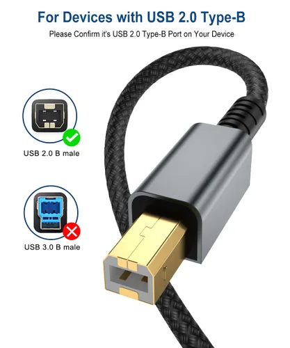 Vista 2 de Cable de impresora USB de 10 pies – Cable de impresora 2.0 de alta velocidad, cable USB-B, cable de escáner B a A compatible con HP, Canon, Epson