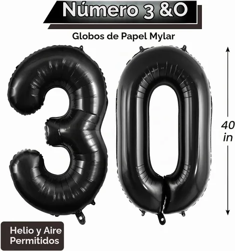 Vista 7 de Globos grandes de 40 pulgadas para 30 cumpleaños, aniversario, eventos, celebraciones, fiestas, decoraciones color negro