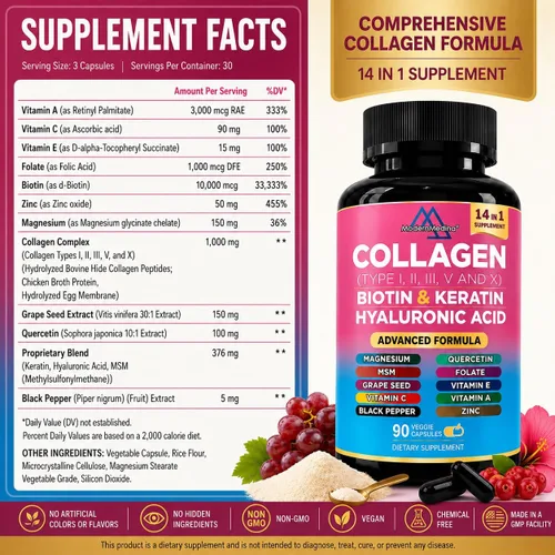 Vista 2 de Suplemento de hierbas de musgo marino 22 en 1 con shilajit del Himalaya, Ashwagandha, Rhodiola Rosea, ginseng, 19445 mg, cápsulas vegetales