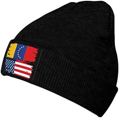 Vista 2 de Gorro de invierno con bandera de Venezuela de Estados Unidos para hombre y mujer, color blanco, Blanco