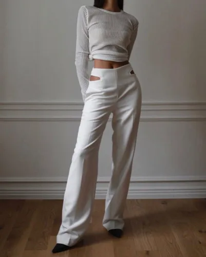 Vista 2 de Suéter de punto para mujer, con cuello redondo, malla transparente, sólido, básico, manga larga, ajuste holgado, suéter de punto