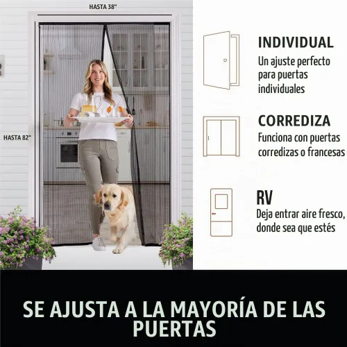 Vista 6 de GORILLA GRIP Puerta mosquitera magnética, cortina de malla manos libres mantiene fuera insectos y mosquitos, cierre magnético automático, cubierta