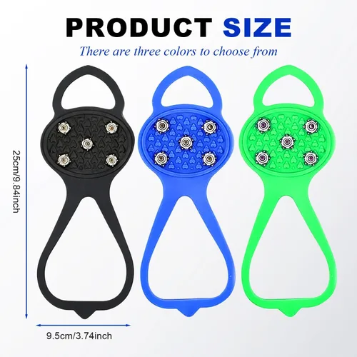 Vista 5 de Pinzas universales antideslizantes para zapatos de nieve con 5 dientes de acero, tacos de tracción, agarre de nieve y nieve, silicona antideslizante