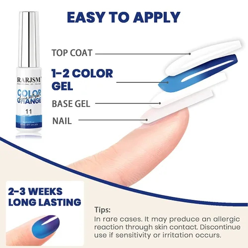 Vista 7 de RARJSM Juego de esmaltes de uñas de gel que cambian de color de temperatura, 12 colores que cambian el estado de ánimo, rosa, naranja, rojo, azul