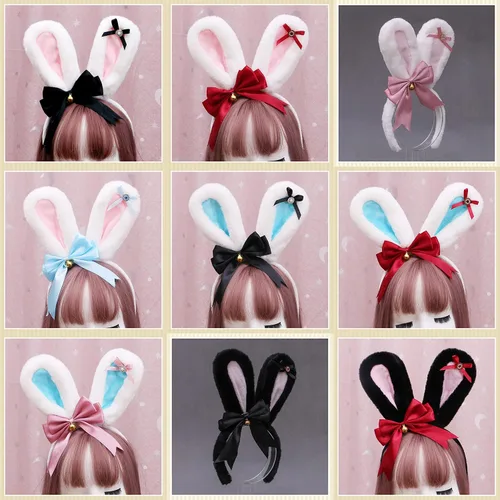 Vista 7 de Diadema de conejo con orejas de conejo y lazo grande para cosplay