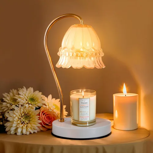 Vista 14 de GEEZO - Lámpara calefactora de fragancia para velas, calentador de velas eléctrico con temporizador y regulador de intensidad, regalos de Navidad