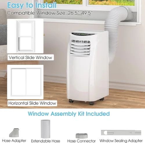 Vista 6 de Aire acondicionado portátil COSTWAY con función de deshumidificador a control remoto para colgar en la ventana.
