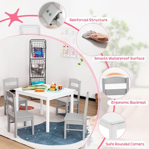 Vista 4 de Costzon Juego de Mesa y Sillas para Niños, Mesa de Actividades de Madera de 5 Piezas y Sillas para Artes, Manualidades, Tareas, Hora de Merienda