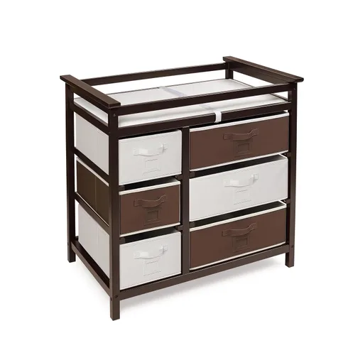 Vista 5 de Badger Basket Moderna mesa cambiadora para bebé con 6 cajones de almacenamiento y almohadilla - Espresso