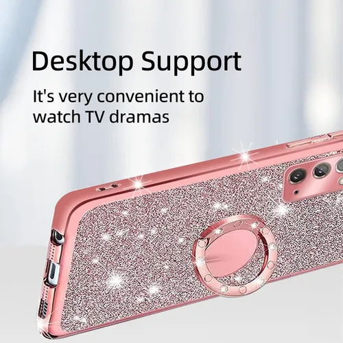 Vista 5 de Funda para Note 20, Galaxy Note 20 para mujer, con purpurina, suave, transparente, TPU de lujo, bonita funda protectora con correa de soporte