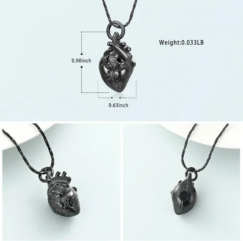 Vista 22 de Imrsanl Collar con colgante de joyería de cremación para cenizas – Collar anatómico de urna de corazón para cenizas – Medallones conmemorativos
