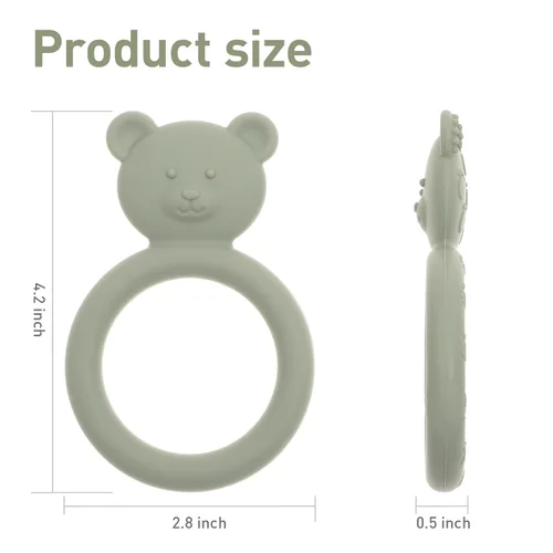 Vista 6 de Mordedor de silicona para bebés, anillo de juguete de dentición para bebés, diseño fácil de sostener, sin BPA (rosa poderosa + lila polvoriento)