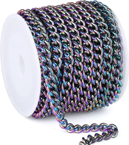 Vista 27 de Rollo de cadenas coloridas de acero inoxidable de 66 pies, acero inoxidable 304 de 0.059 pulgadas de acero inoxidable 304, cadenas trenzadas