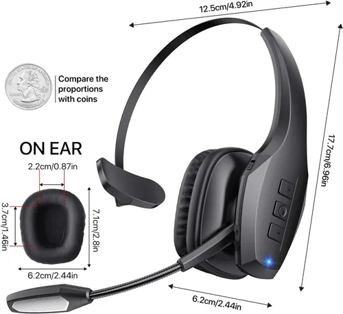 Vista 9 de Auriculares Bluetooth para Camionero, Auriculares Inalámbricos con Micrófono, Auriculares Bluetooth con Micrófono de Cancelación de Ruido Dual