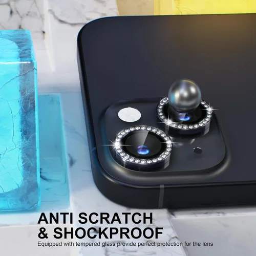 Vista 3 de Choiche Compatible para iPhone 15/iPhone 15 Plus Protector de Lente de Cámara Brillante, Vidrio Templado 9H Cubierta de Cámara Protector de Pantalla