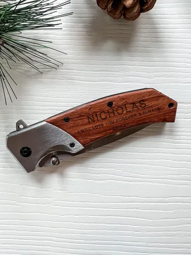 Vista 3 de Navaja de bolsillo de regalo para hombres y él, personalizada grabada, idea de amor para papá, novio, padrinos de boda, marido, hijo, día del padre
