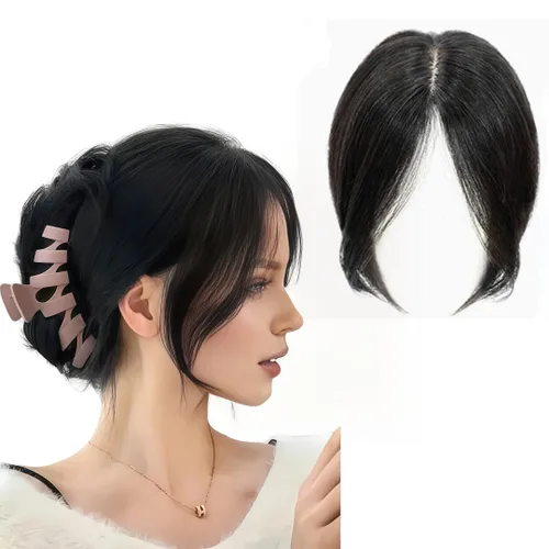 Vista 10 de Anemone Peluca de cabello humano con clip para mujer, 10 pulgadas, parte media, recto, extensiones de volumen para pérdida de cabello suave (negro)