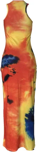 Vista 6 de LAJIOJIO Vestido largo sin mangas para mujer, sin mangas, liso, casual, fruncido, bodycon