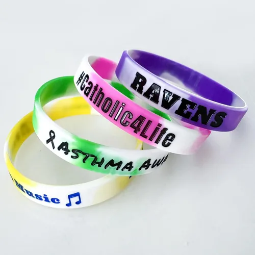 Vista 7 de QEERBSIN 50 PCS Personalized Custom Rubber Silicone Bracelets - Customizable Classic Wristbands for Events, Support, Wedding, Awareness, Motivation