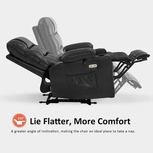 Vista 5 de MCombo PR621 Silla reclinable eléctrica de gravedad cero con calor y masaje PR621 (negro) Gravedad cero de 155°, puertos de carga USB y tipo C