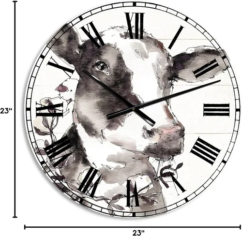 Vista 6 de DesignQ Reloj de pared con diseño de vaca y vida campestre para el hogar, dormitorio, baño, oficina, sala de estar