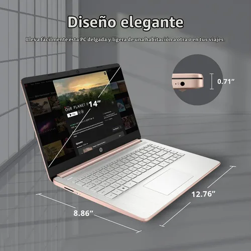 Vista 4 de Laptops HP de 14 pulgadas color oro rosa con Windows 11 - 32 GB de RAM - 192 GB de almacenamiento - Microsoft 365 - Procesador Intel Celeron N4120