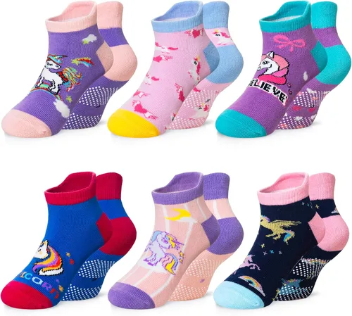Vista 8 de Eyean Calcetines tobilleros de algodón para niños, diseño de animales, suaves, antideslizantes, para niños y niñas, calcetines invisibles, 6 pares