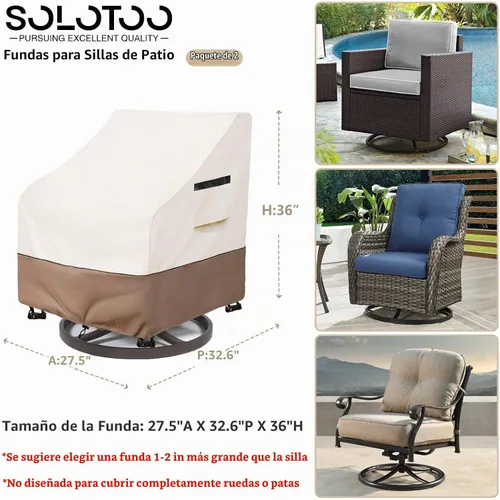 Vista 3 de Fundas impermeables para sillas de patio, paquete de 2, 27.5 Beige