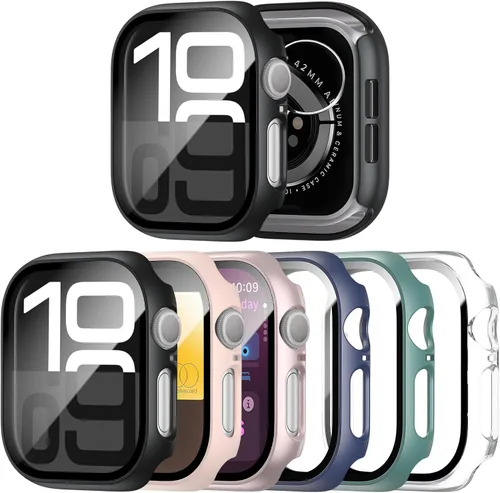 Vista 14 de JERXUN Paquete de 6 fundas con protector de pantalla de vidrio templado para Apple Watch Series 3, Series 2, Series 1 de 38 mm, parachoques rígido
