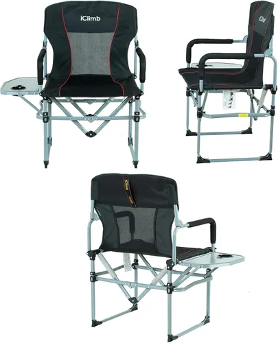 Vista 6 de iClimb Silla de malla plegable de camping compacta resistente con mesa auxiliar y asa