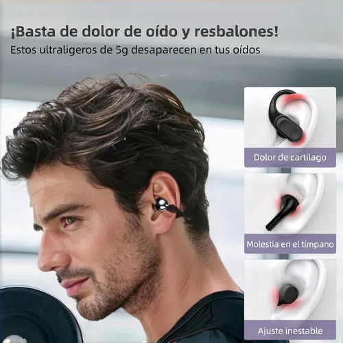 Vista 4 de M100 - Auriculares con clip con funda para pantalla táctil, auriculares inalámbricos de oreja abierta para gafas de orejas pequeñas, batería de 50