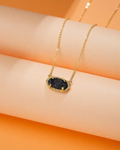 Vista 4 de Collar con colgante de drusa natural hecho a mano, cadena chapada en oro de 14 quilates para mujer
