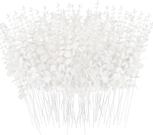Vista 8 de Canlierr 100 tallos de eucalipto, hojas de eucalipto artificiales, decoración de ramas verdes para centros de mesa de boda, ramo de flores, casa