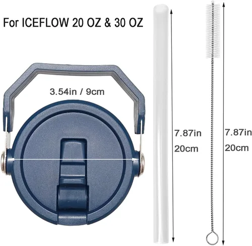 Vista 4 de Paquete de 2 tapas de vaso para Stanley IceFlow de 20 onzas, 30 onzas, a prueba de derrames, con asa y popote (azul marino, 30 onzas)